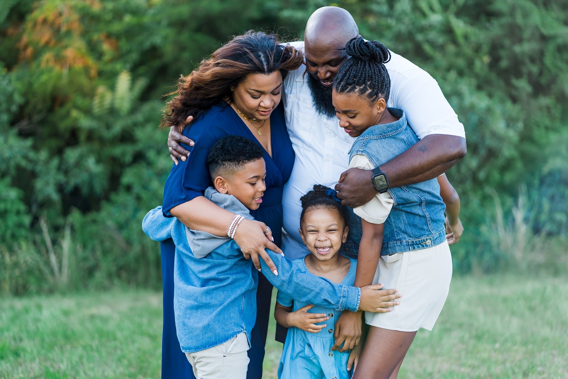 A family enjoys a happy moment together.